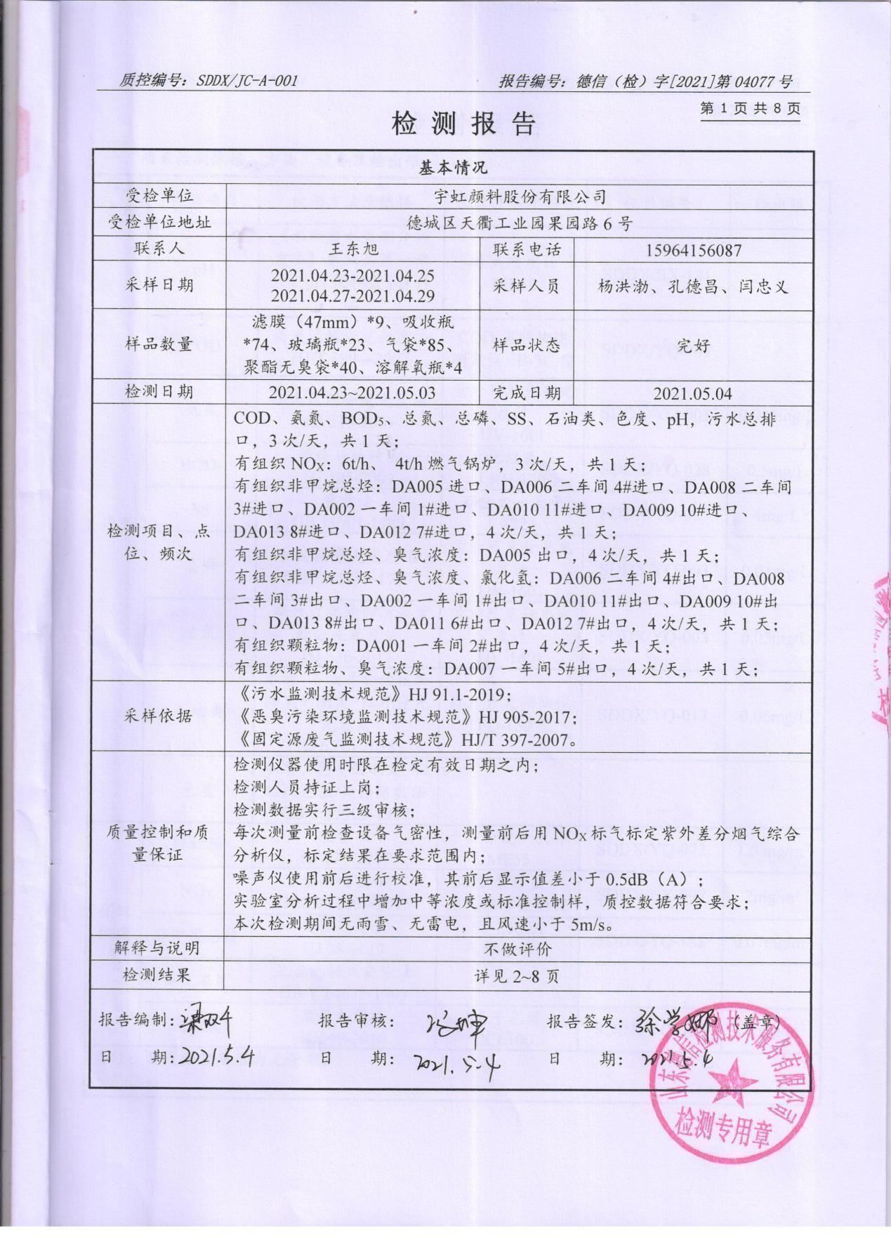 91视频网页版进入页面颜料股份有限公司废水、大气污染物检测报告公示